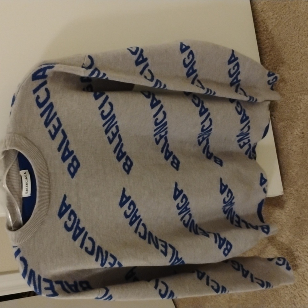 Balenciaga Gray Sweatshirt with Blue Pattern Size Medium